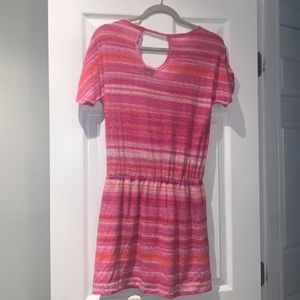 C&C California pink stripped beach coverup mini dress key hole back size XS
